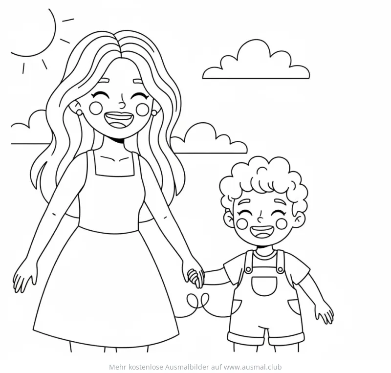 Mutter und Kind halten Händchen Ausmalbild