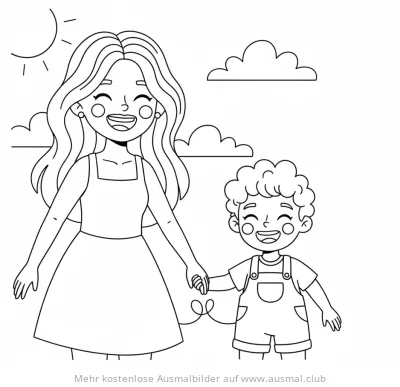 Mutter und Kind halten Händchen Ausmalbild