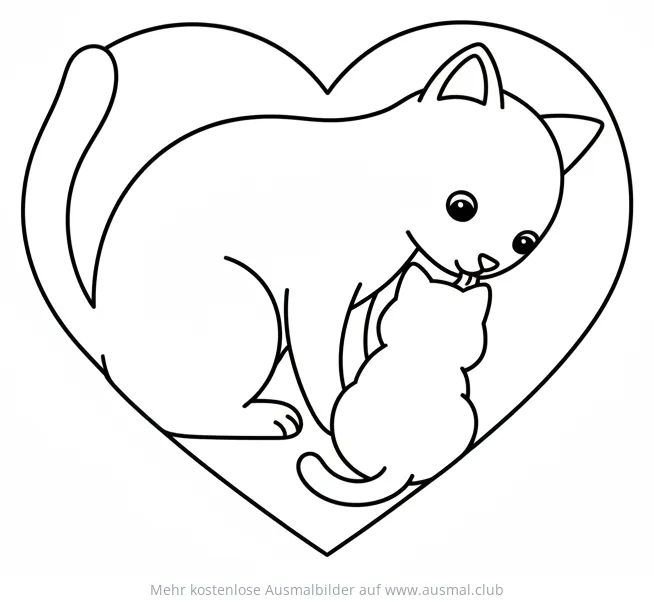 Katzenmutter mit Kätzchen in Herzform Ausmalbild