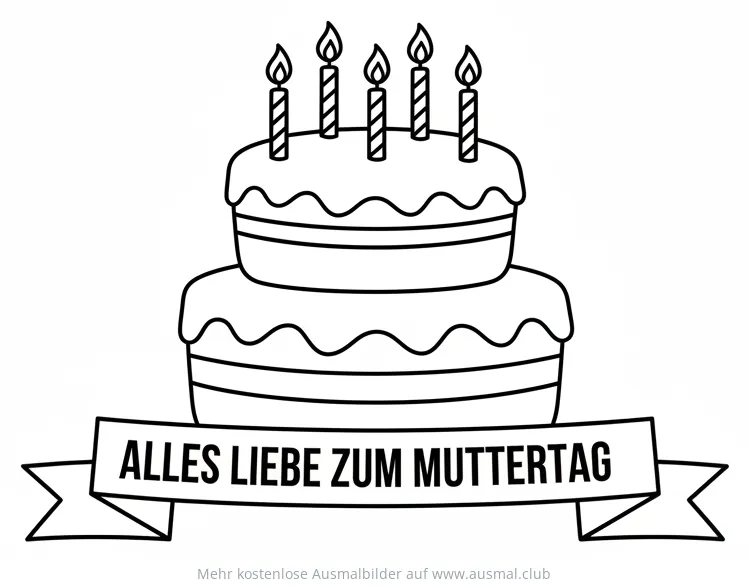 Muttertagstorte mit Kerzen Ausmalbild