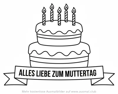 Muttertagstorte mit Kerzen Ausmalbild