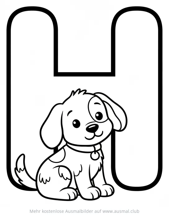 Buchstabe H mit Hund Ausmalbild