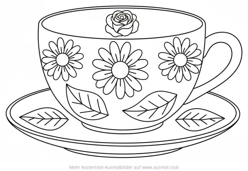 Teetasse mit Blumen Ausmalbild