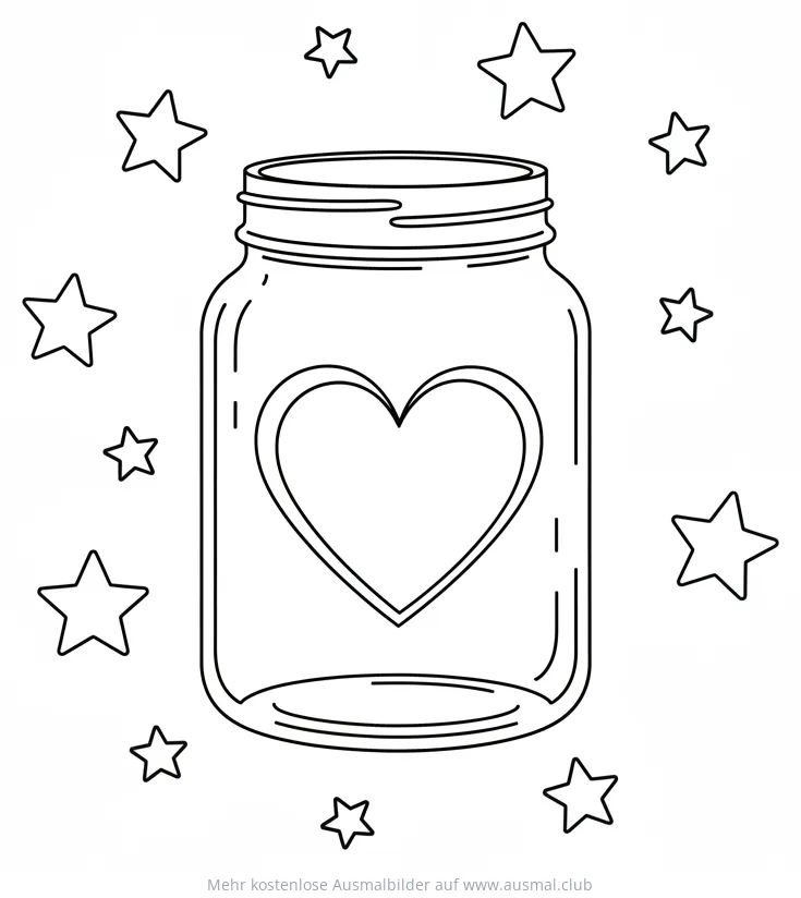 Einmachglas mit Herz und Sternen Ausmalbild