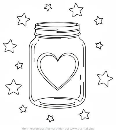 Einmachglas mit Herz und Sternen Ausmalbild