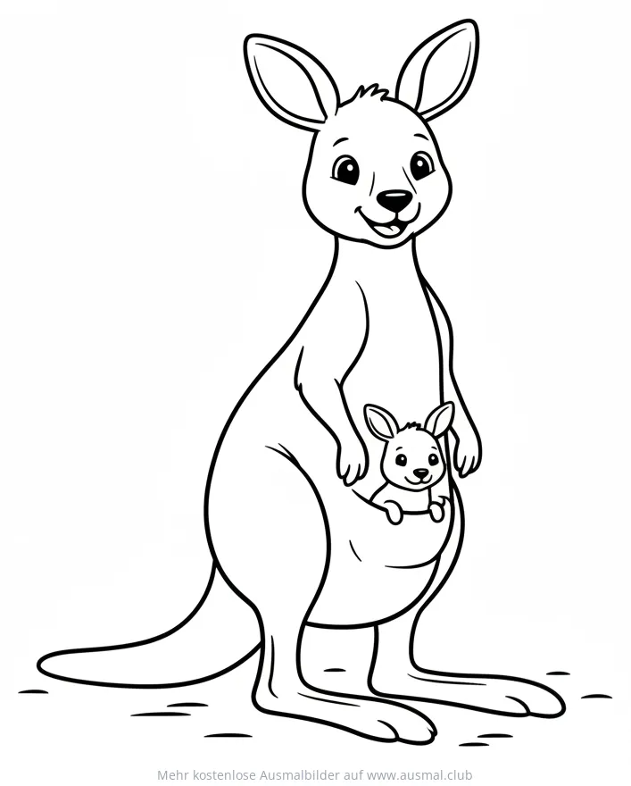 Känguru Mama mit Baby im Beutel Ausmalbild