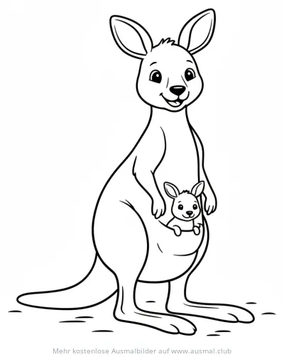 Känguru Mama mit Baby im Beutel Ausmalbild