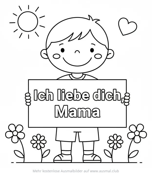 Kind mit Schild Ich liebe dich Mama Ausmalbild