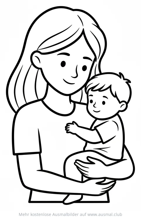 Schwarz-Weiß Foto Mutter und Kind Ausmalbild