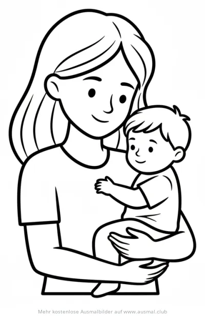 Schwarz-Weiß Foto Mutter und Kind Ausmalbild