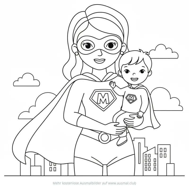 Mama mit Superheldenumhang Ausmalbild