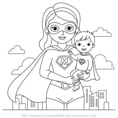 Mama mit Superheldenumhang Ausmalbild