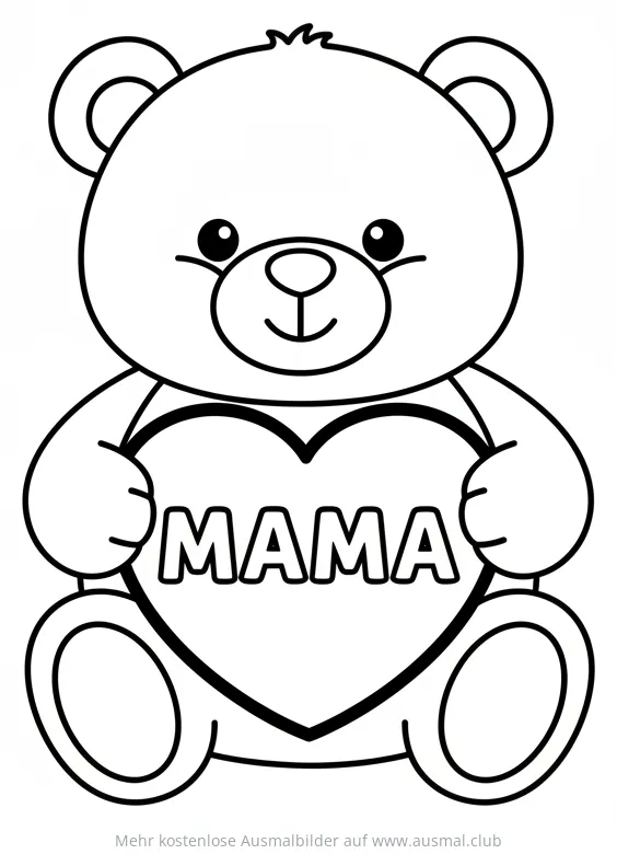 Teddybär mit Herz und Mama-Schriftzug Ausmalbild