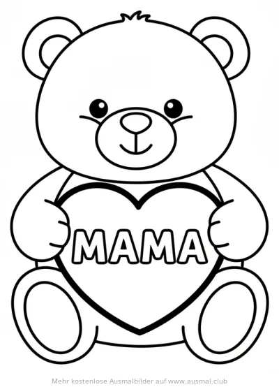 Teddybär mit Herz und Mama-Schriftzug Ausmalbild