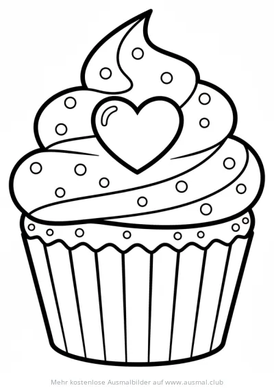 Cupcake mit Herz Ausmalbild für Muttertag