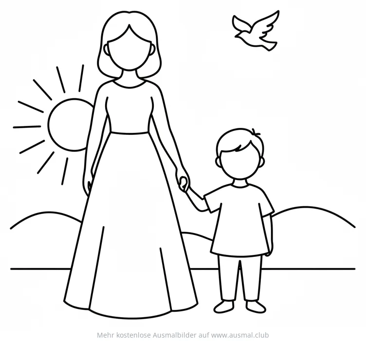 Mutter und Kind Hand in Hand Ausmalbild