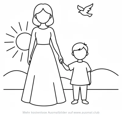 Mutter und Kind Hand in Hand Ausmalbild