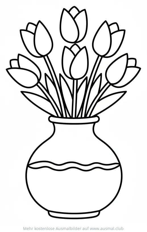 Tulpen in Vase Ausmalbild zum Muttertag