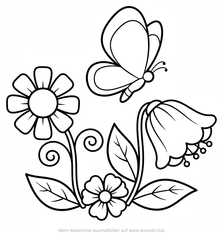 Schmetterling und Blumen Ausmalbild zum Muttertag