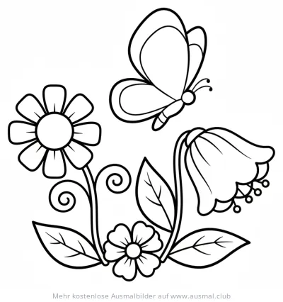 Schmetterling und Blumen Ausmalbild zum Muttertag