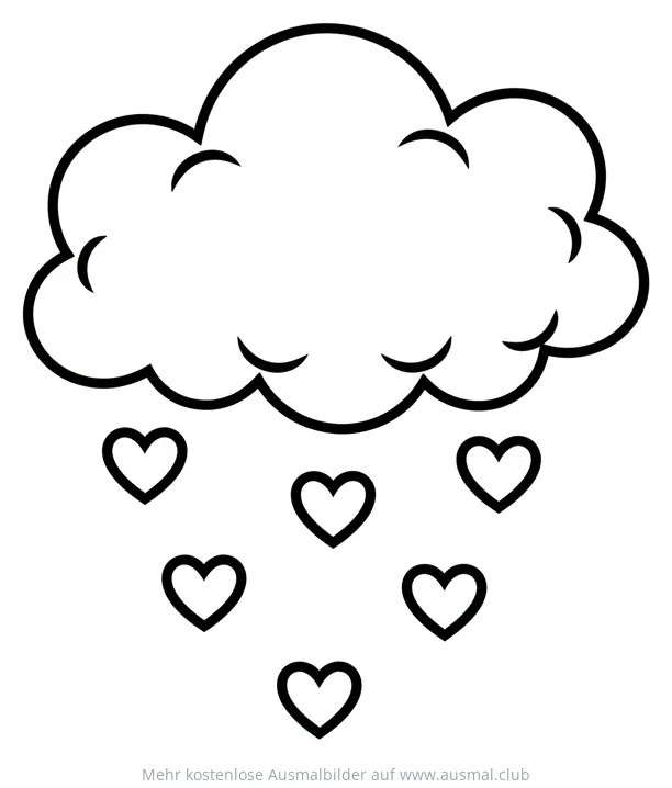 Wolke mit Herzregen Ausmalbild
