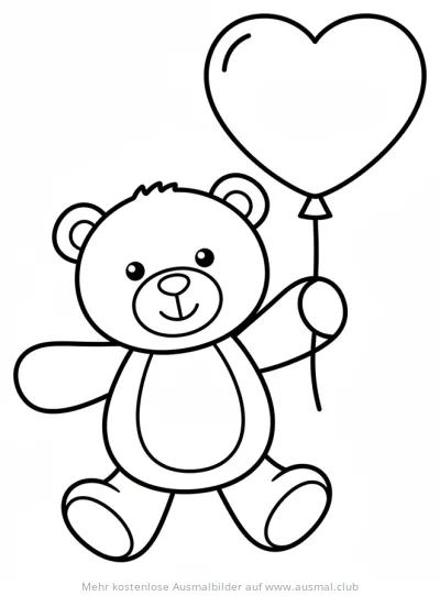 Teddybär hält Herz Ballon Ausmalbild