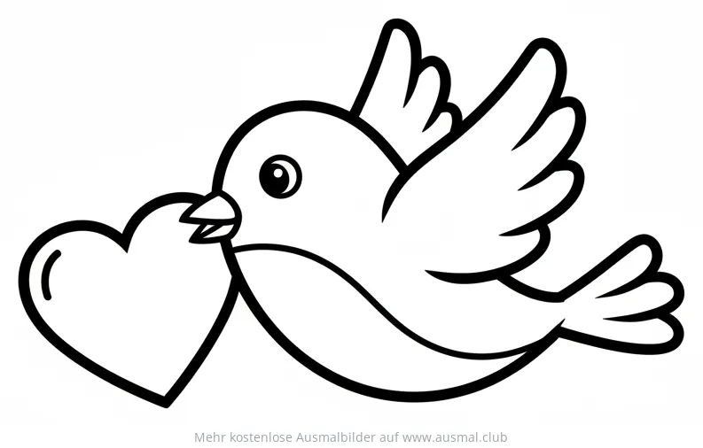 Vogel mit Herz im Schnabel Ausmalbild