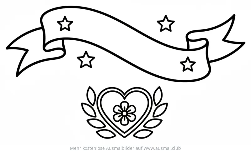 Muttertags Banner mit Herz, Blume, Sternen und Lorbeerkranz Ausmalbild