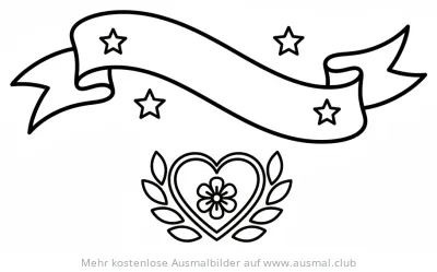 Muttertags Banner mit Herz, Blume, Sternen und Lorbeerkranz Ausmalbild