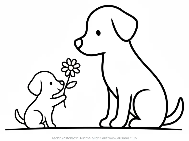 Hund mit Blume Ausmalbild für Muttertag