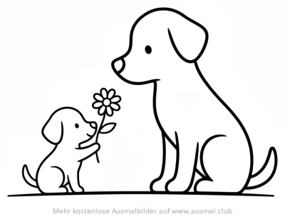 Hund mit Blume Ausmalbild für Muttertag