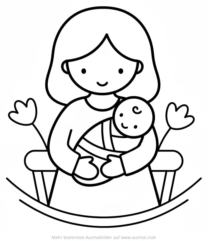 Mutter hält Baby auf Schaukel Ausmalbild