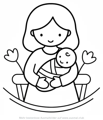 Mutter hält Baby auf Schaukel Ausmalbild