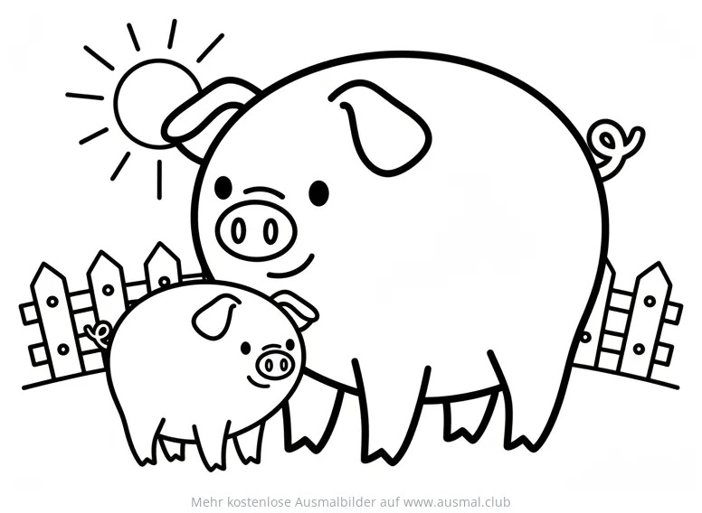 Schweine Mama mit Ferkel Ausmalbild zum Muttertag