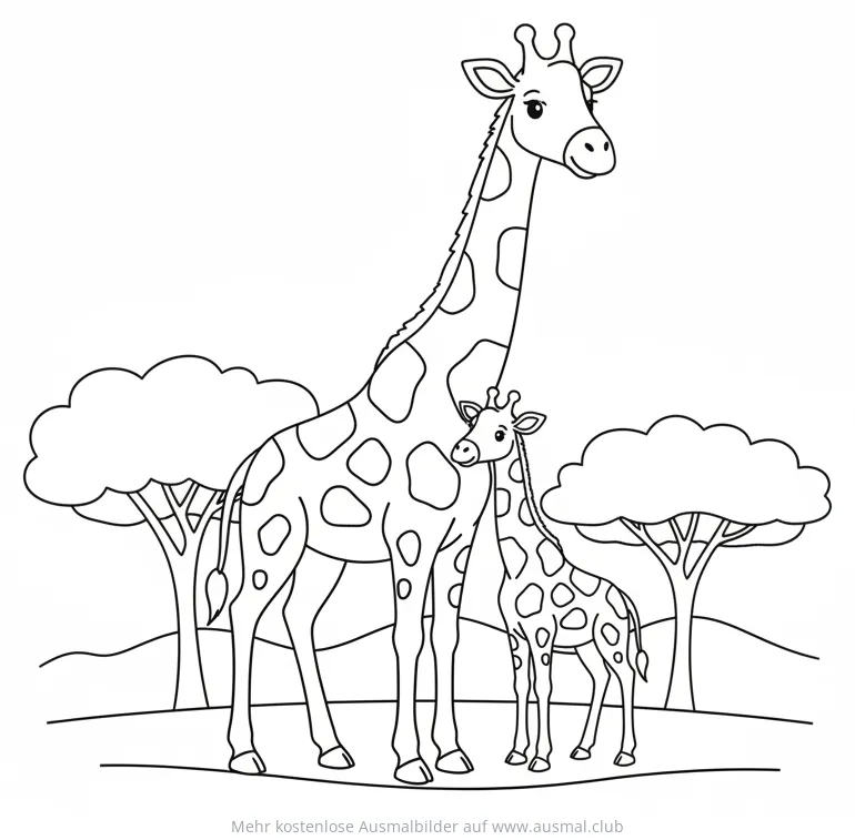 Giraffe mit Baby Giraffe Ausmalbild zum Muttertag