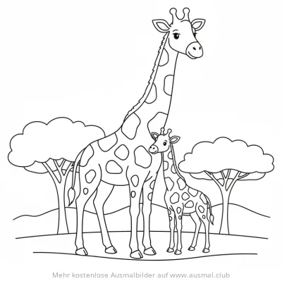 Giraffe mit Baby Giraffe Ausmalbild zum Muttertag