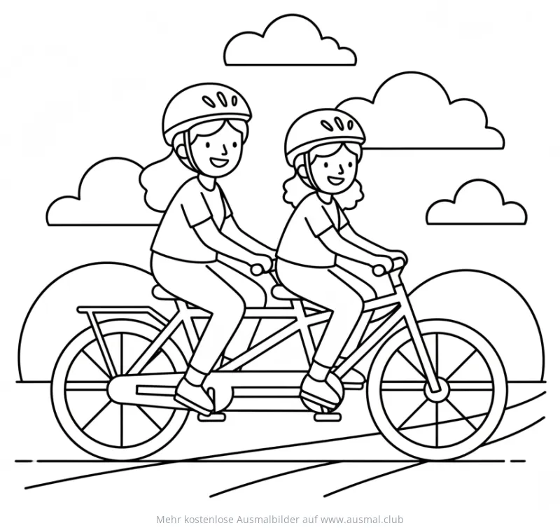 Muttertag: Zwei Mütter auf Tandem-Fahrrad Ausmalbild