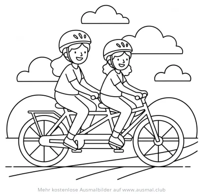 Muttertag: Zwei Mütter auf Tandem-Fahrrad Ausmalbild
