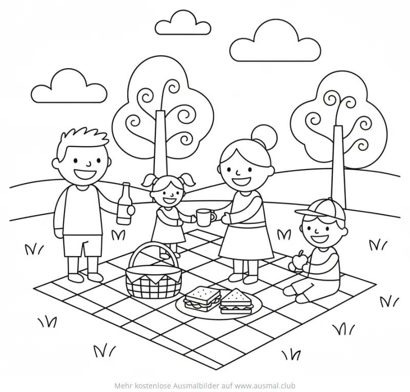 Familie macht Picknick im Park Ausmalbild