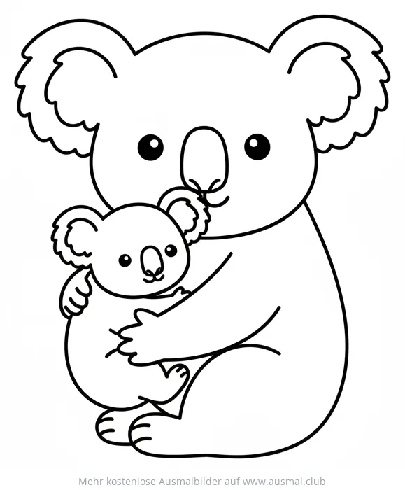 Koala Mutter umarmt ihr Baby Koala Ausmalbild