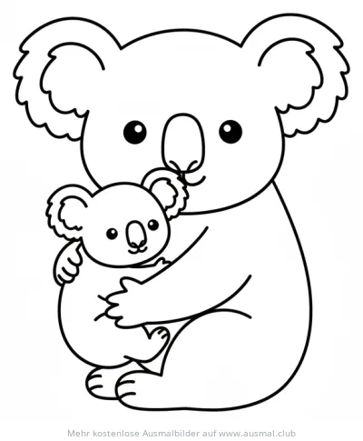 Koala Mutter umarmt ihr Baby Koala Ausmalbild