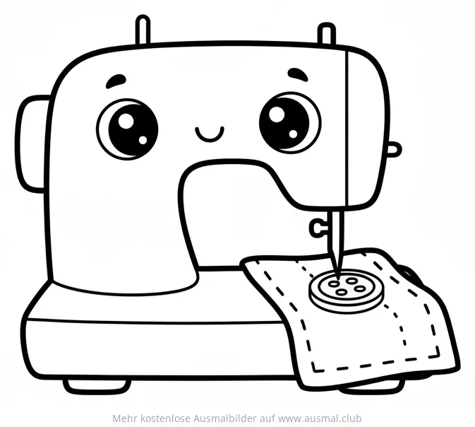 Freundliche Nähmaschine näht einen Knopf Ausmalbild