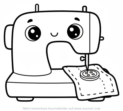 Freundliche Nähmaschine näht einen Knopf Ausmalbild