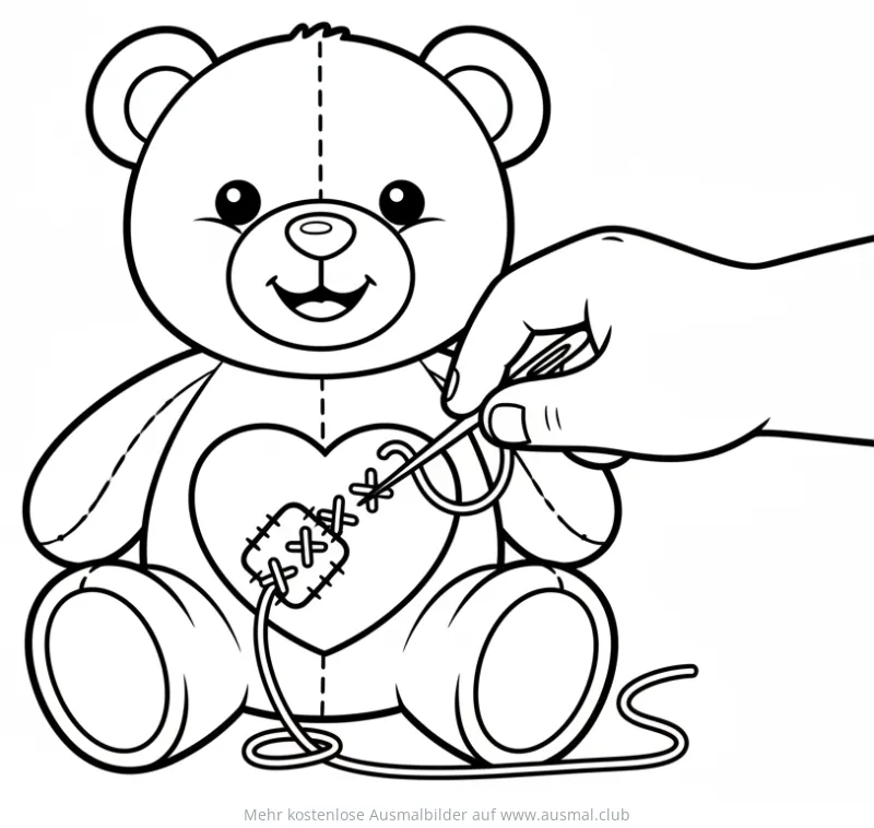 Teddybär wird genäht Ausmalbild