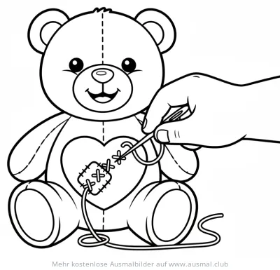 Teddybär wird genäht Ausmalbild