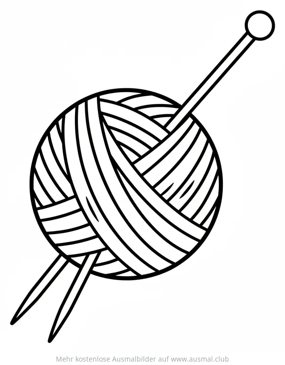 Wollknäuel mit Stricknadeln Ausmalbild