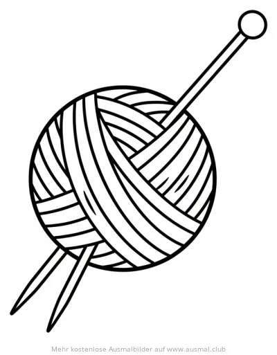 Wollknäuel mit Stricknadeln Ausmalbild