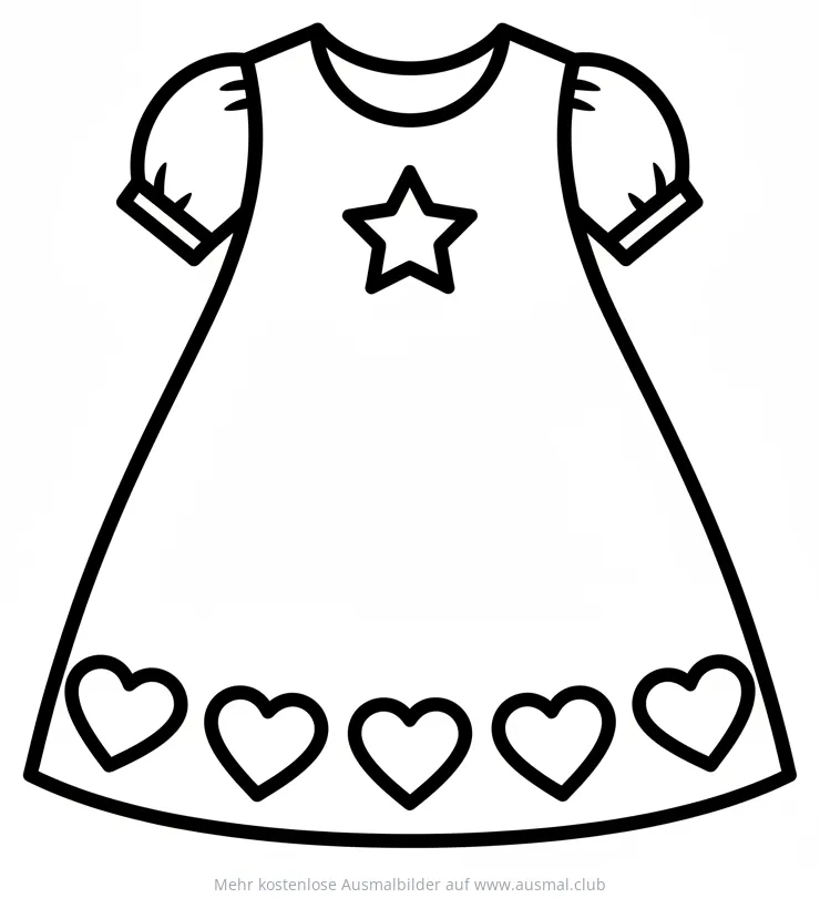 Kleid mit Stern und Herzen Ausmalbild