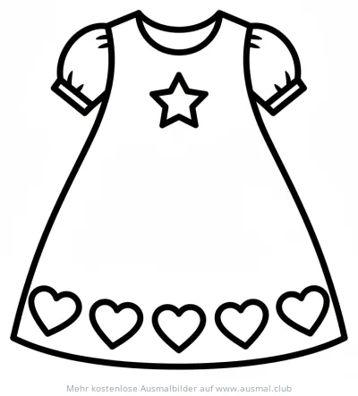Kleid mit Stern und Herzen Ausmalbild
