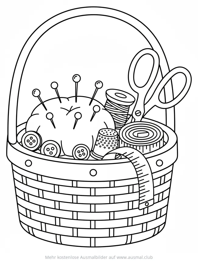 Nähkorb mit Nähzubehör Ausmalbild